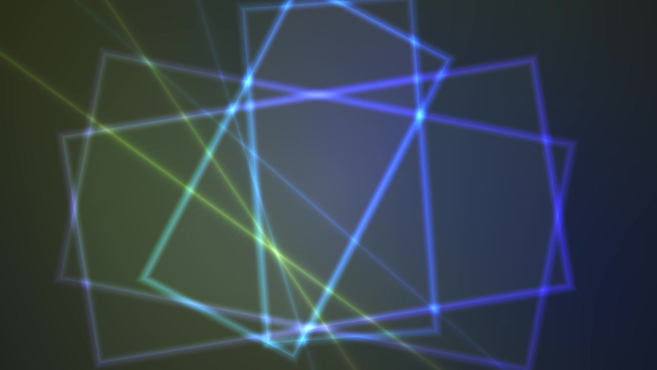 Abstract Neon Geometric Shapes Moving and Overlapping on Dark Background
