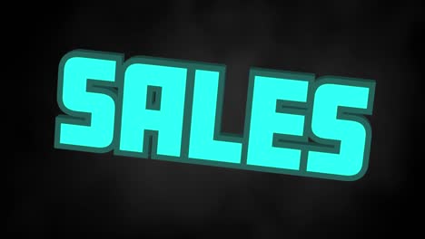 animation of blue sales text over black background