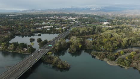 bridge over sacramento river - town or city scape aerial view of redding in northern california
