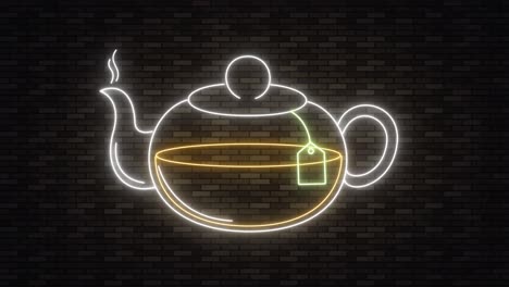 contorno de neón de una tetera con una bolsa de té.