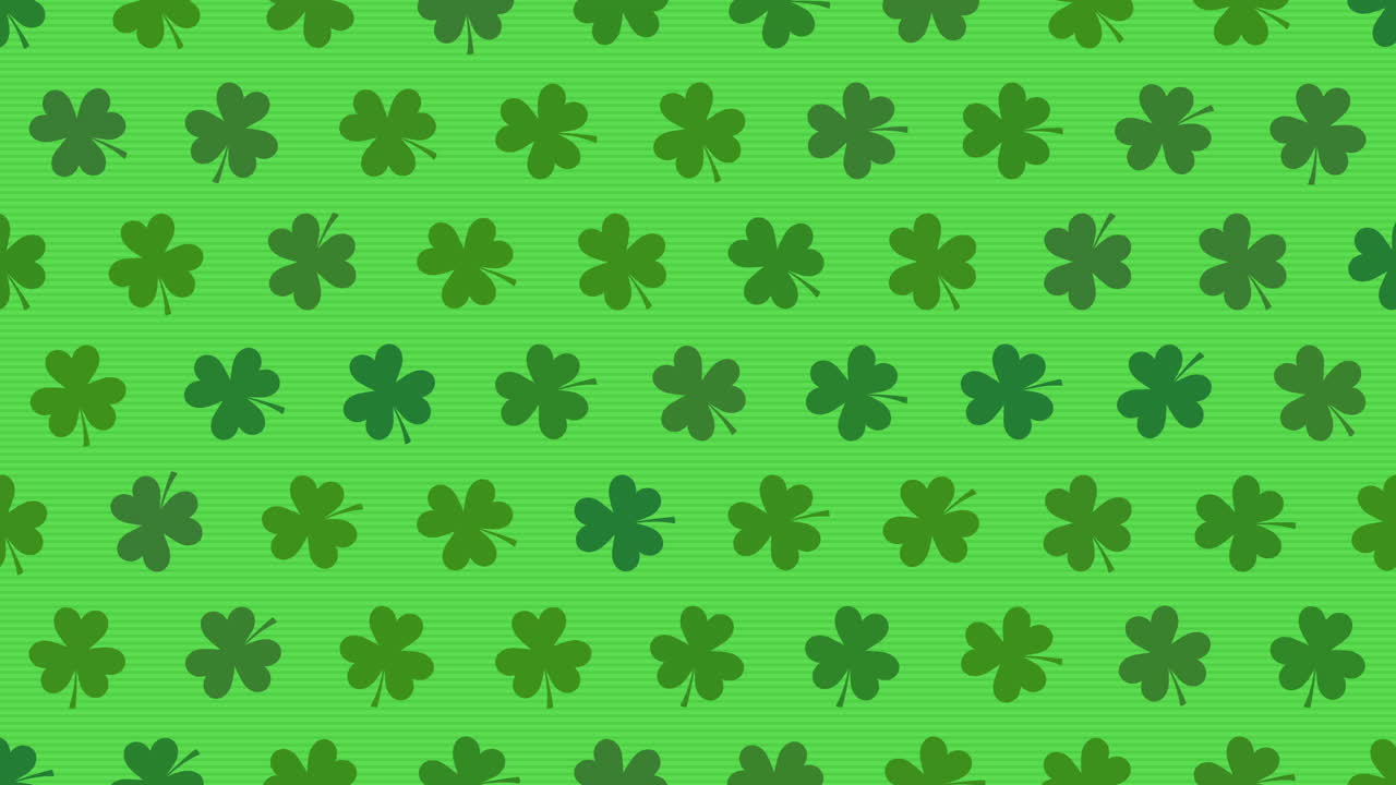 Animation Saint Patricks Day holiday background with motion green shamrocks