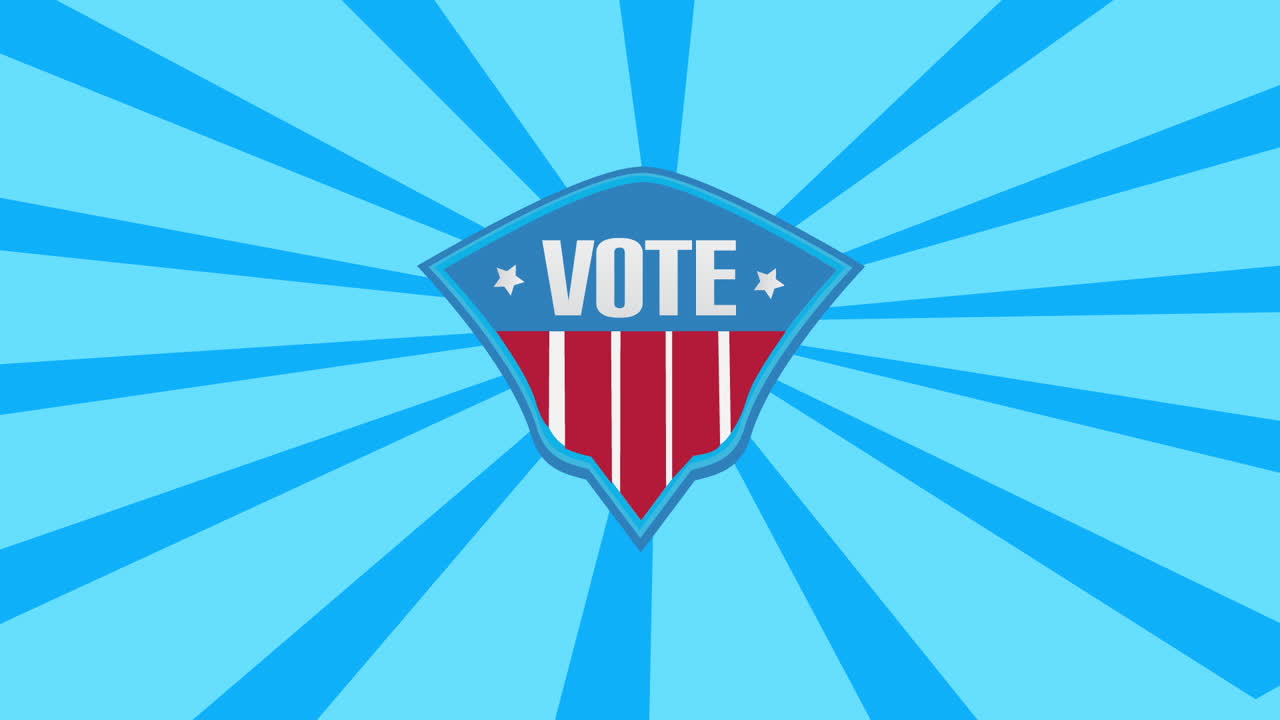 파란색과 빨간색의 방패에 표를 적은 - 애니메이션