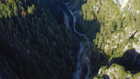 Top-aerial-view-at-scenic-greenery-valley-in-Austria