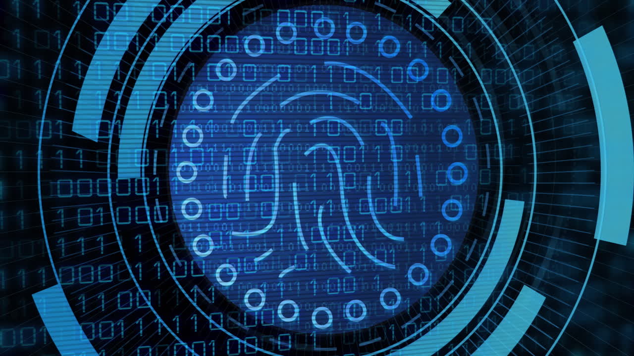 animación de codificación binaria y procesamiento de datos sobre lectura biométrica