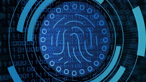 animation of binary coding and data processing over biometric reading