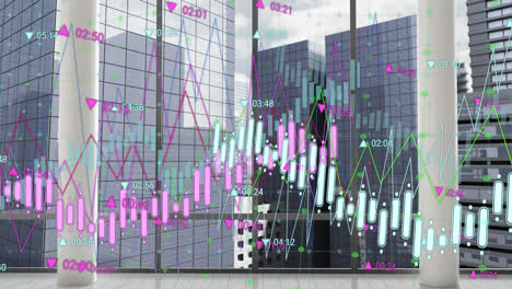 Animation-Der-Finanzdatenverarbeitung-über-Dem-Stadtbild