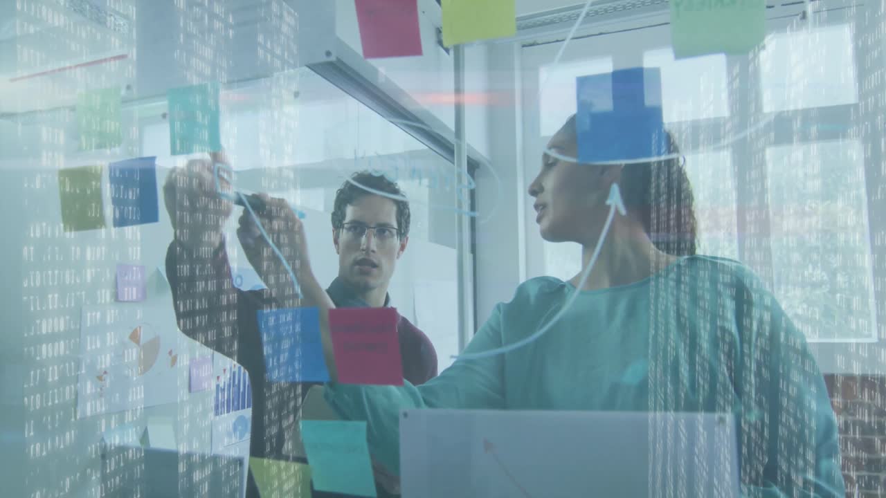 animación de luz brillante sobre diversas personas de negocios