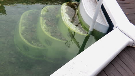 Piscina-Con-Agua-Verde-Llena-De-Hojas-Y-Algas