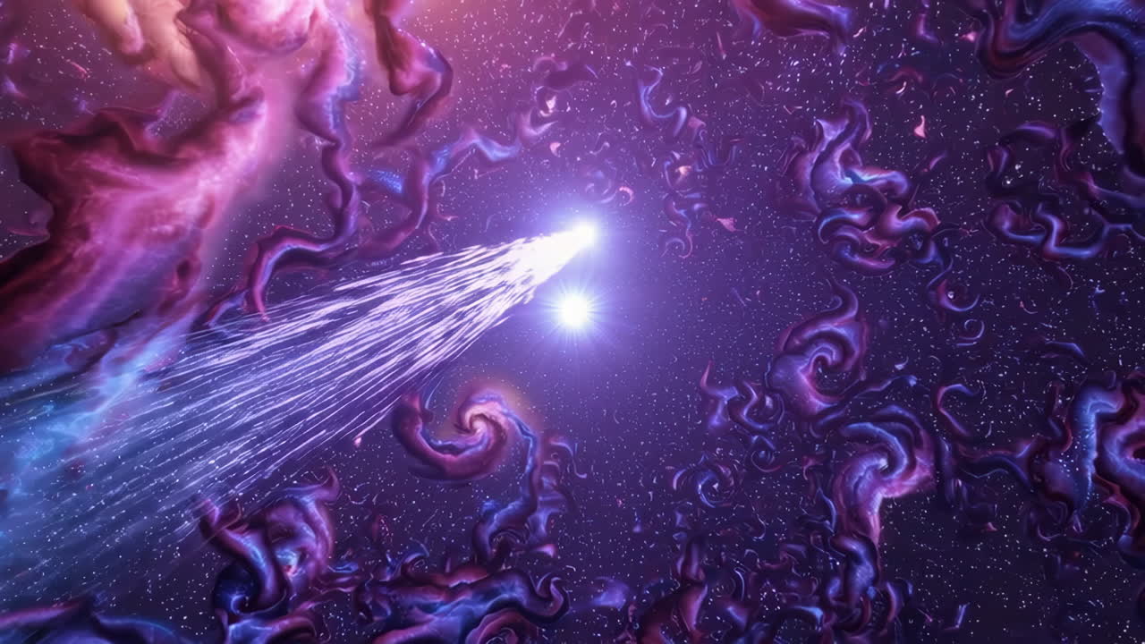 Cosmic Light Trails Through a Vibrant Nebula