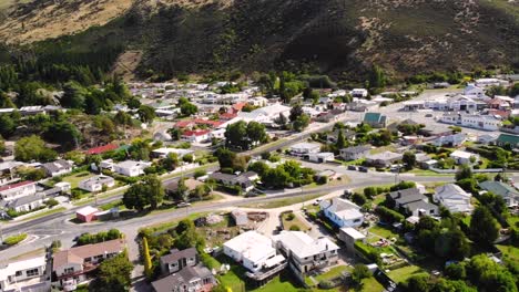 roxburgh town in otago, new zealand, aerial sideway shot