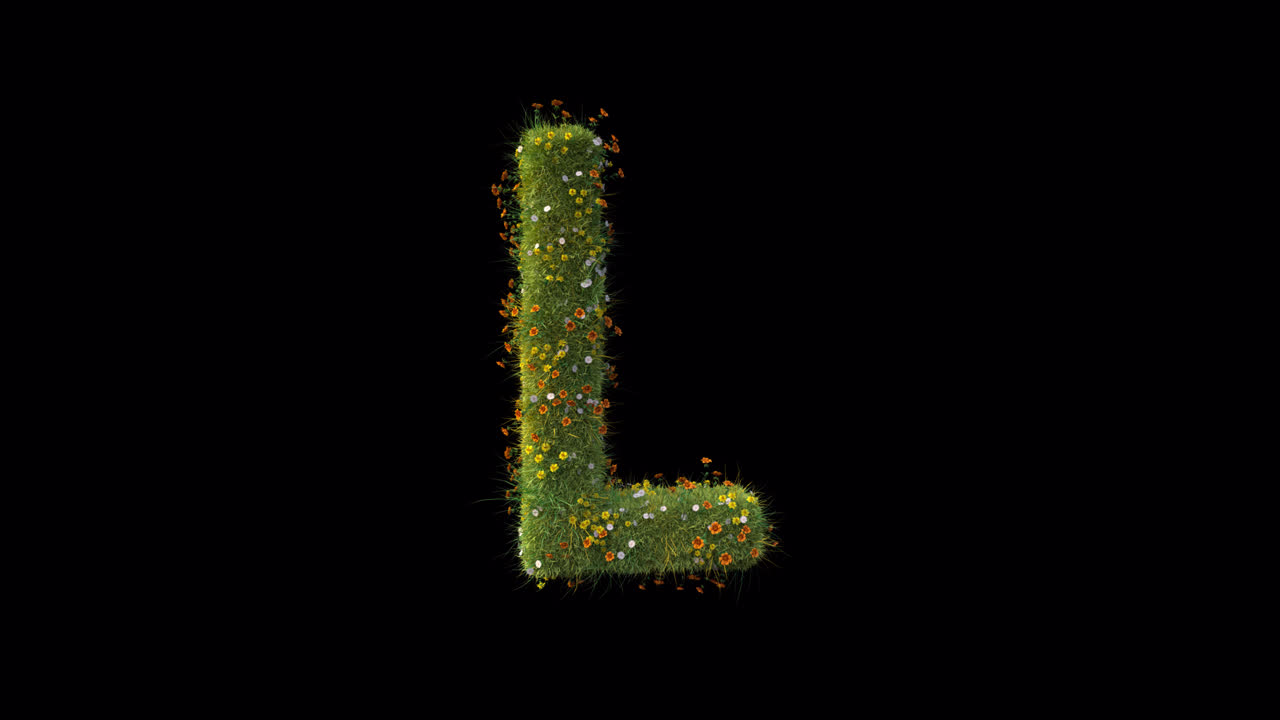 Erba e fiori di campo in crescita formano la lettera L