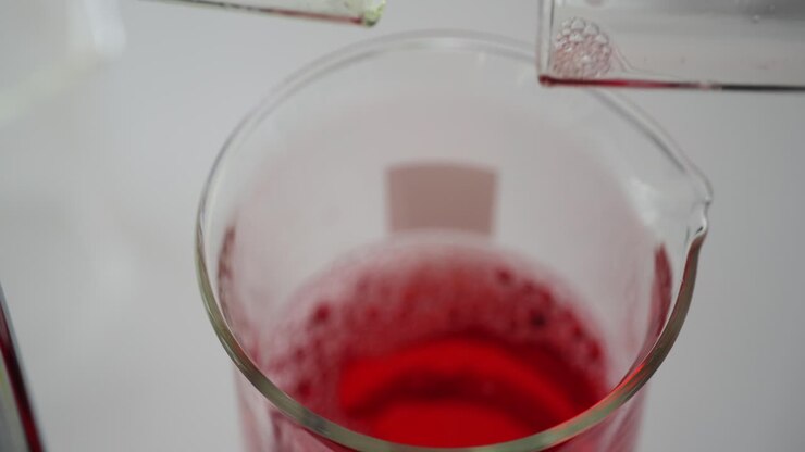 Chemical Experiment with Liquids in Test Tubes and Beaker