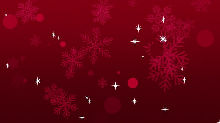 serpihan salju putih dan berkilau jatuh di gradien merah