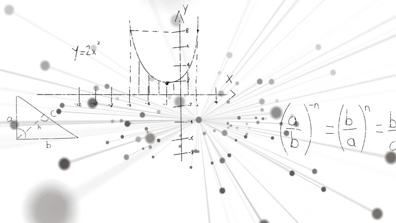 색 배경의 모양 위에 수학적 방정식의 애니메이션