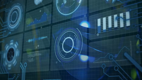 animación del procesamiento de datos diversos en la pantalla digital