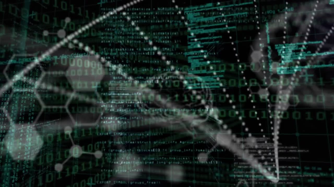 Animation of data processing on black background