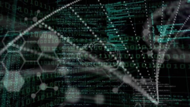 Animation of data processing on black background