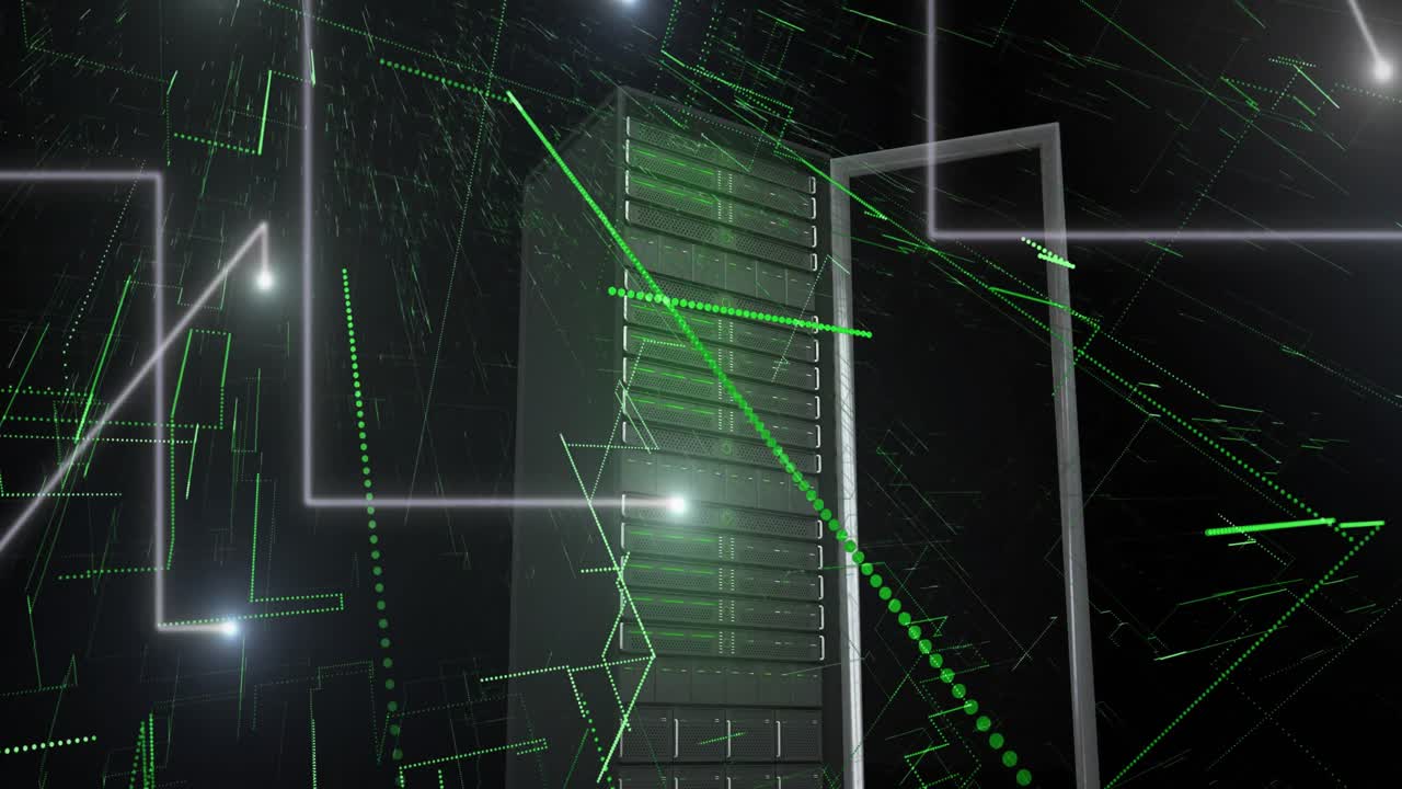 Animation of light trails and spots over server