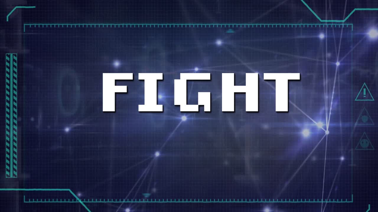 파란색 배경에 빛나는 연결 네트워크에 대한 텍스트 배너를 싸우십시오.