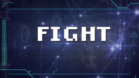 lucha contra el banner de texto contra la red brillante de conexiones contra un fondo azul