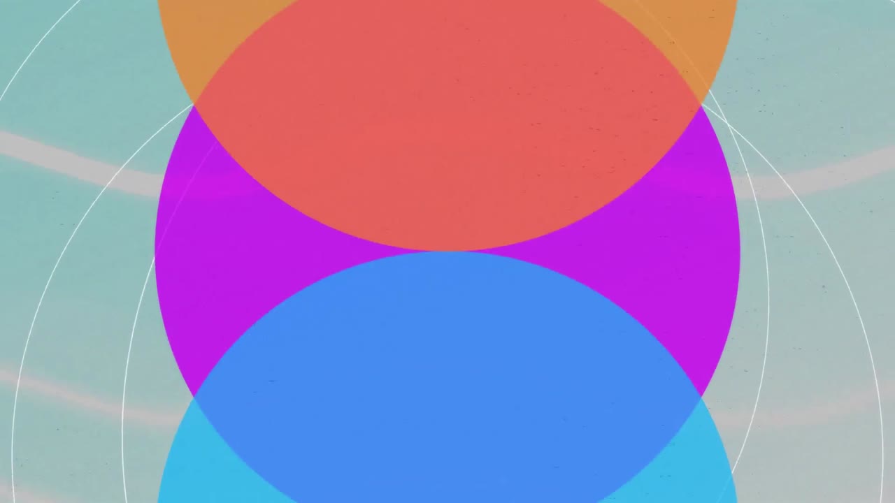 패턴 파란색 배경 위에 활기찬 색상의 원의 애니메이션