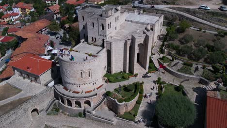 castle of kruja in albania, museum of skanderbeg and medieval stone walls surrounded by bazaar