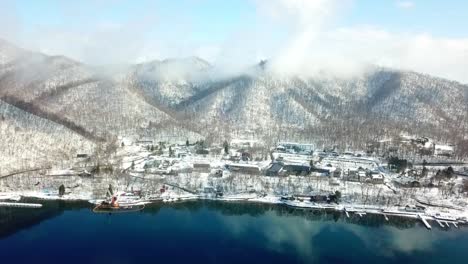 aerial view of lake shikotsu in hokkaido japan