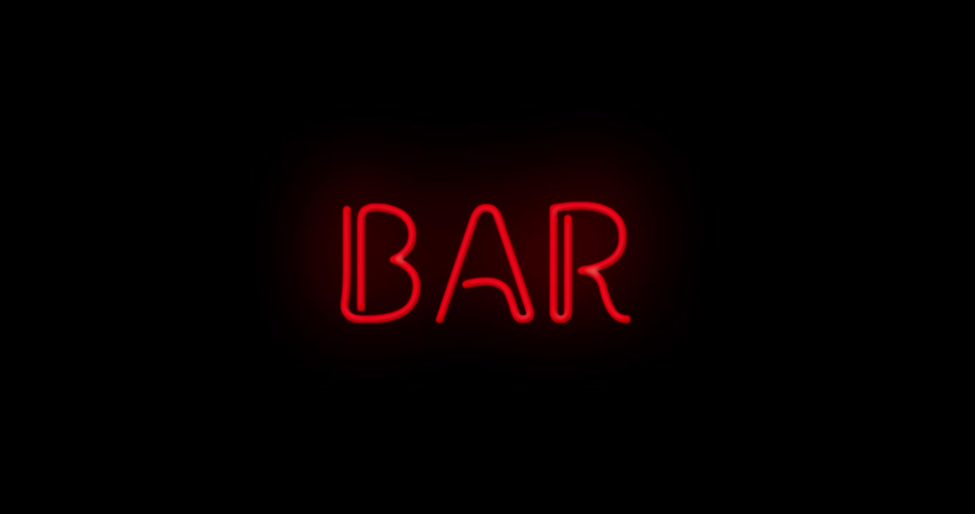 Blinkende rødt BAR neonskilt, der tænder og slukker med flimmer
