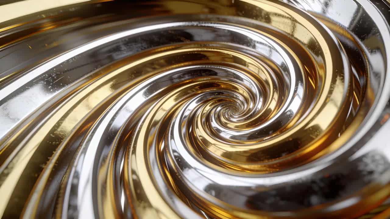 Spirale lucida rotante con creste oro-argento, la base inizia a ruotare in studio rivelando i punti luce.