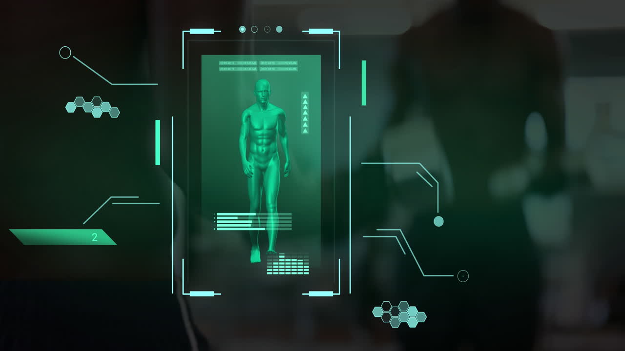 Animation of human body and scientific data processing over caucasian man exercising