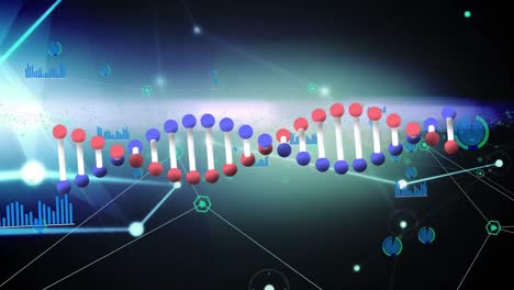 dna 가닥 위에 아이콘으로 연결된 네트워크의 애니메이션