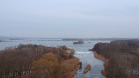 Drone-footage-at-the-lake-Kis-Balaton-in-winter