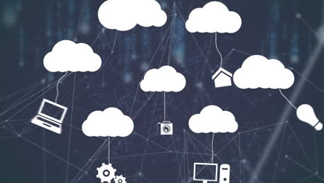 animazione della rete di connessioni su icone multimediali