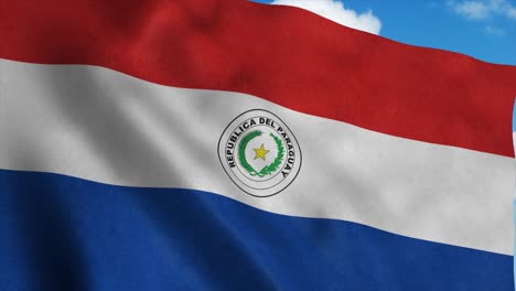 paraguay flag waving in the wind, blue sky background. 4k