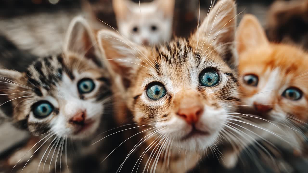 Uno Sguardo Ravvicinato a Adorabili Gattini: Scopri il Fascino di Gatti Giocosi con Occhi Blu Intensi ed Espressioni Birichine Catturati in un Momento Commovente
