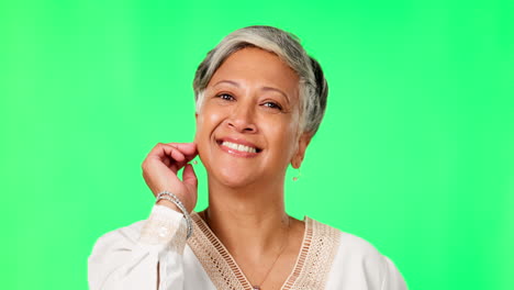 Beauty,-face-and-senior-woman-in-green-screen