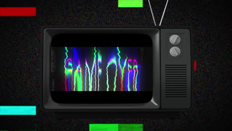 retro-style "game over" animation with colorful stripes on a tv screen.