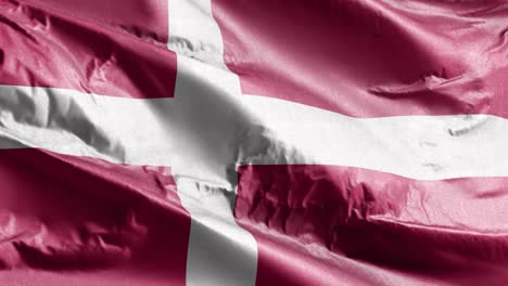 bandera textil de dinamarca ondeando en el bucle del viento. estandarte de dinamarca balanceándose en la brisa. tejido textil de tela. fondo de relleno completo. bucle de 10 segundos.