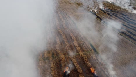 Drones-Volando-A-Través-Del-Humo-Espeso-Que-Sale-De-La-Quema-De-Rastrojos-En-Tierras-De-Cultivo-Remotas