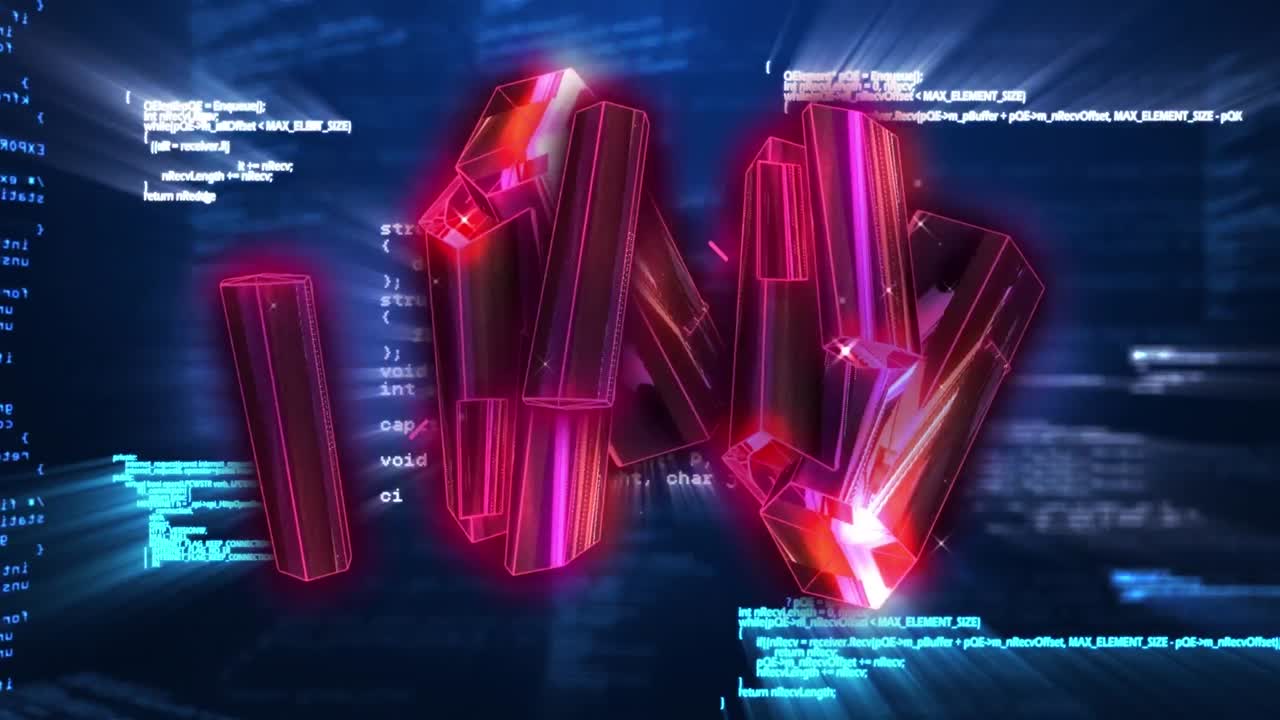 Animation of red diamonds over data processing in navy digital space