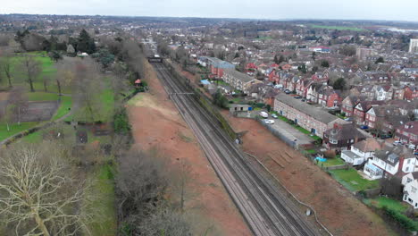 Aerial-of-Croydon-with-view-of-London,-United-kingdom