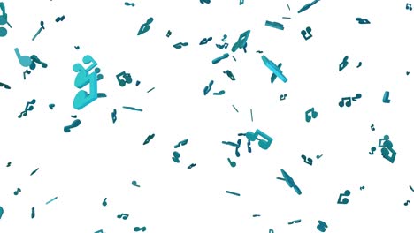 falling blue musical notes on white background.