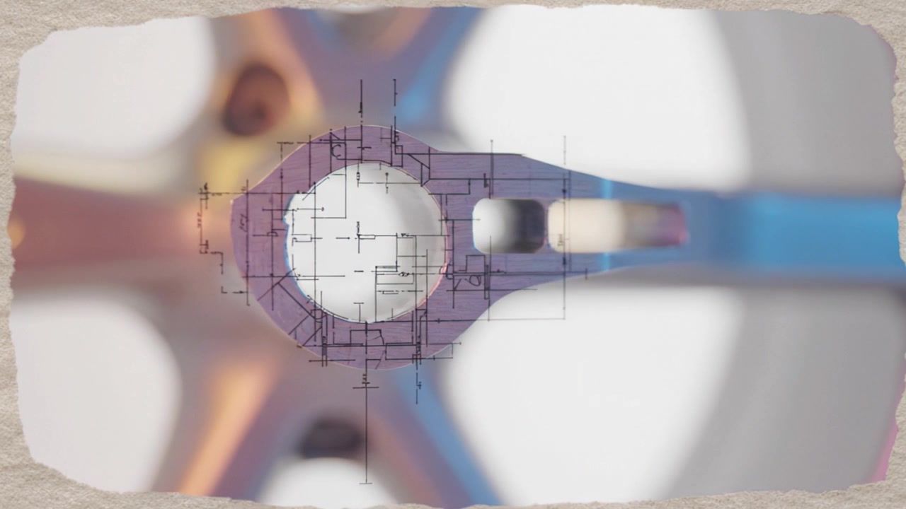 Close-Up View of Engine Component with Technical Drawings Highlighting Intricate Design and Engineering Precision for Automotive Performance