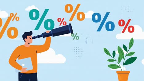 man looking for the best discounts and interest rates with a telescope