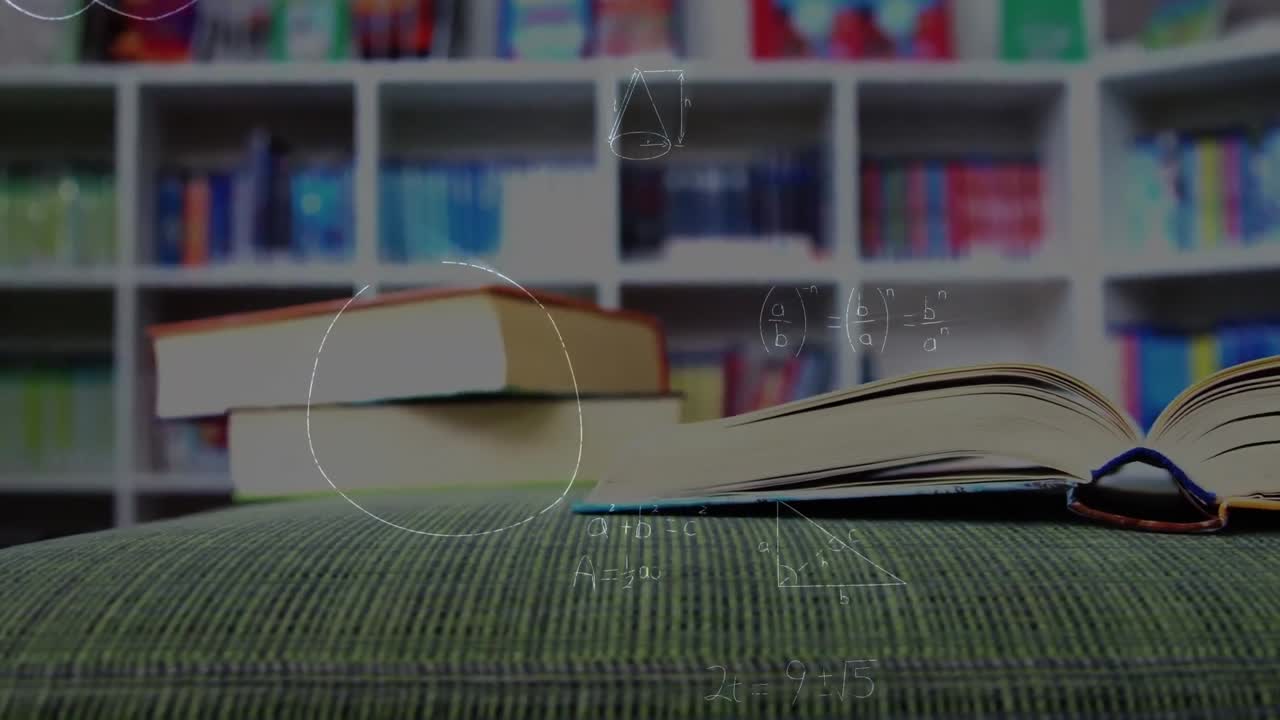 анимация математических уравнений над книгами