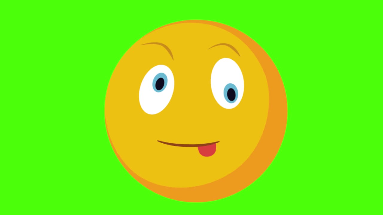 animación en 3d de una cara de emoji circular amarilla loca sobre un fondo verde