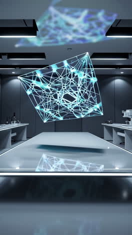 futuristic laboratory with holographic display