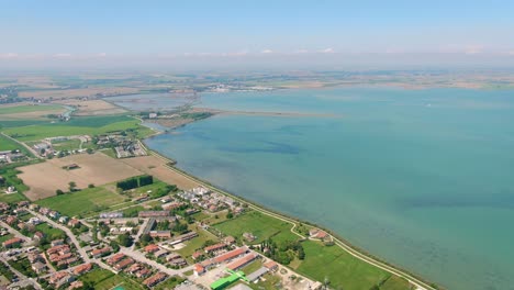 aerial: landscape view of the beautiful lignano lake