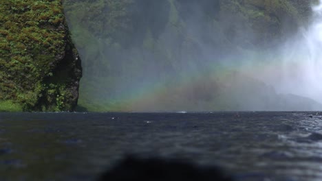 Beautiful-Rainbow-at-Skógafoss-Waterfall-in-Iceland,-4K