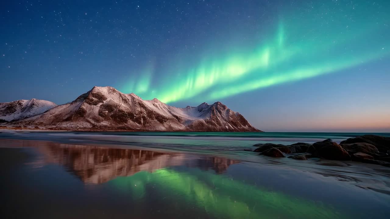 Aurora Borealis over Snow-Capped Mountains